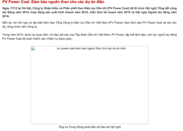  Những thông tin và hình ảnh của ông Lê Chung Dũng trên website của PV Power được gỡ bỏ có chủ ý 