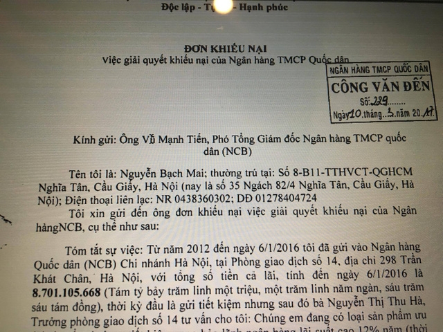 Một phần nội dung đơn thư khiếu nại của bà Mai.