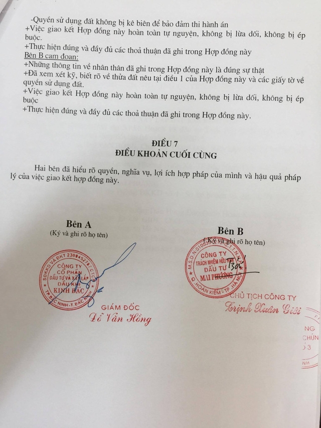 Hợp đồng mua bán được ký giữa ông Đỗ Văn Hồng- Chủ tịch kiêm Giám đốc Công ty PVC Kinh Bắc và ông Trịnh Xuân Giới, bố đẻ ông Trịnh Xuân Thanh, khi đó là lãnh đạo cấp trên của PVC Kinh Bắc