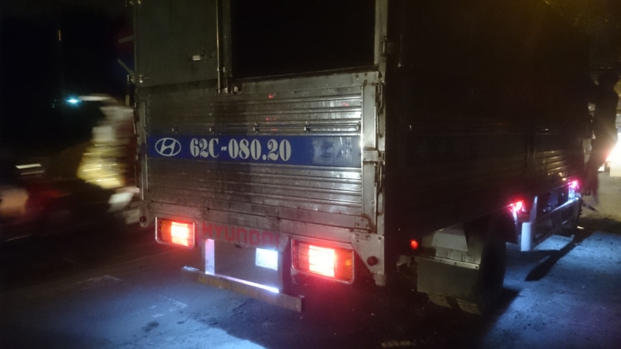 Dân ven lộ phụ tài xế gom cá bị đổ xuống đường1