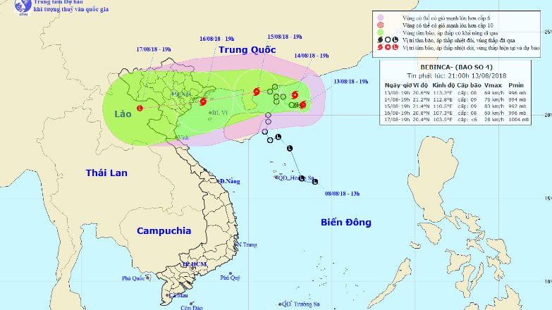 Dự báo thời tiết 14/8: Tâm bão nằm trên vùng biển Quảng Ninh - Nam Định