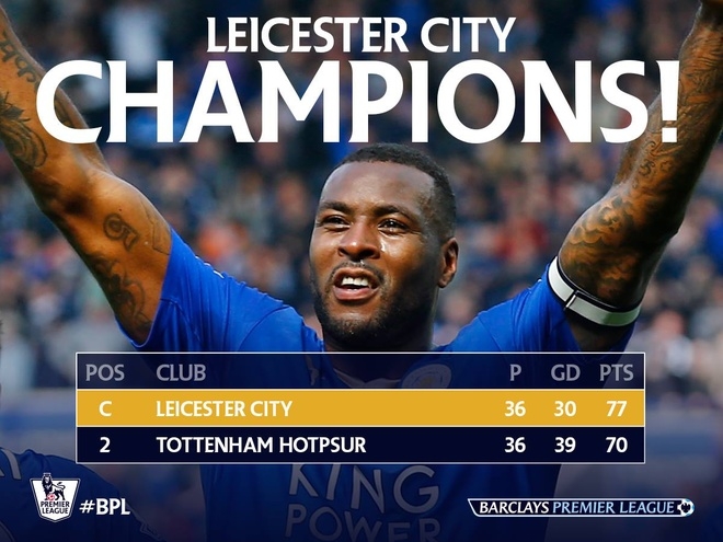 Cầu thủ Leicester vỡ oà trong thời khắc đăng quang - ảnh thể thao