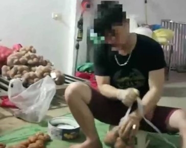  Một công nhân đang đóng bao rau củ tại cơ sở của bà Tưởng. 