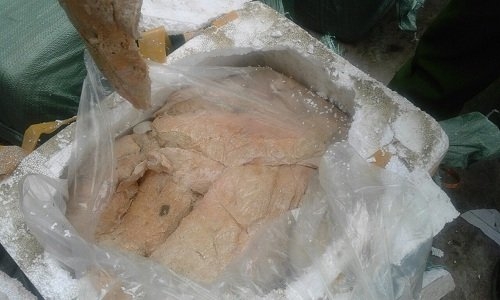 Nầm lợn đông lạnh có tẩm hóa chất. Ảnh: H.V