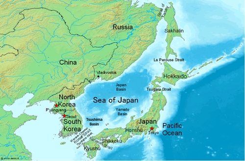 Vị trí biển Nhật Bản. Đồ họa: Wikipedia.