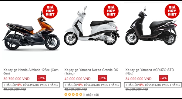 Nhiều xe máy bị bán chênh giá hàng triệu đồng trên Lazada