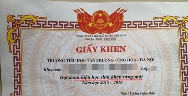 Giấy khen, giấy khen lạ, giáo viên, thu hồi giấy khen