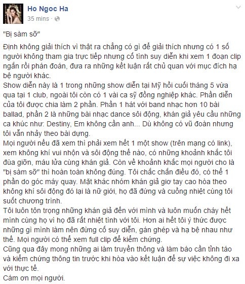 Ho Ngoc Ha giai thich ve clip bi khan gia sam so vong 3 hinh anh 1
