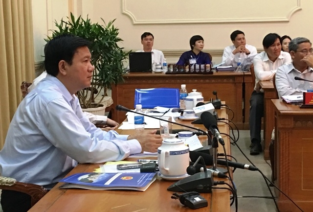 Bí thư Đinh La Thăng nghe các doanh nghiệp bất động sản phản ánh về thực trạng phát triển của các dự án