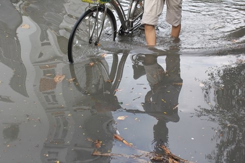 Nhiều người già phải đẩy bộ xe đạp của mình, hoàn toàn không thể chạy nổi