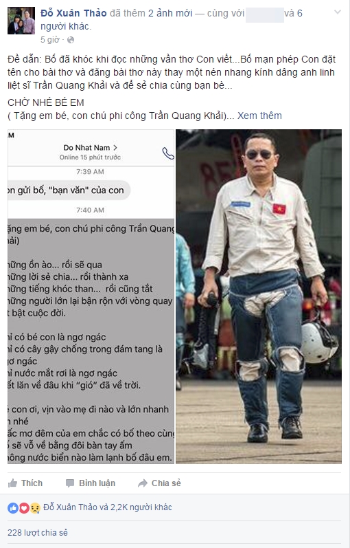 Xúc động bài thơ Đỗ Nhật Nam gửi tặng con gái phi công Trần Quang Khải - Ảnh 1.