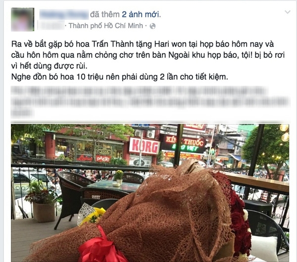 Bó hoa Trấn Thành tặng 2 lần cho Hari Won bị bỏ lại tại địa điểm họp báo