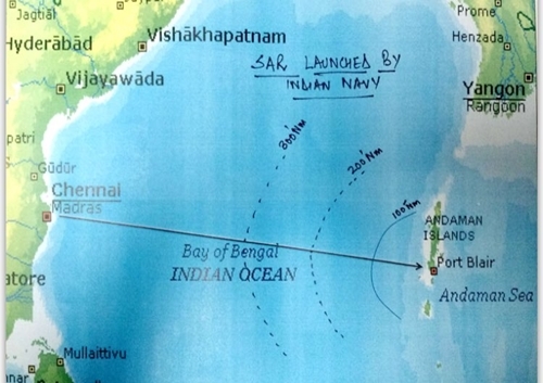 Đường bay của phi cơ AN-32 mất tích. Đồ họa: India Navy.