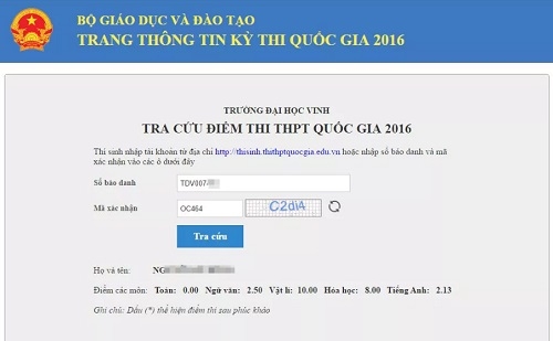 Thí sinh N.S.H được điểm 10 môn Lý nhưng điểm 0 môn Toán