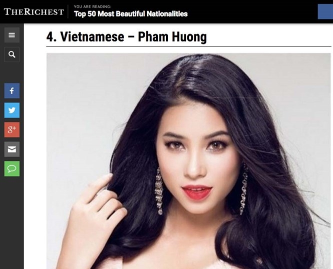 Phạm Hương bất ngờ được 'The Richest' vinh danh là gương mặt đẹp nhất Việt Nam /// Ảnh chụp màn hình