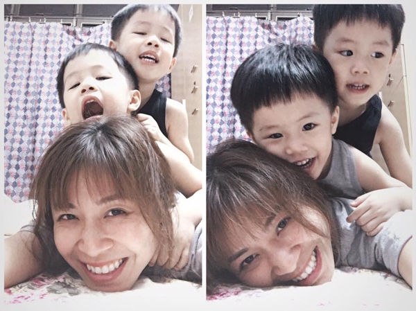  MC Hoàng Linh với hai chàng trai của cuộc đời cô. 