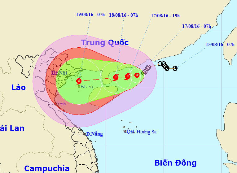  Vị trí và dự báo đường đi của áp thấp nhiệt đới - Nguồn: Trung tâm dự báo khí tượng thủy văn Trung ương 