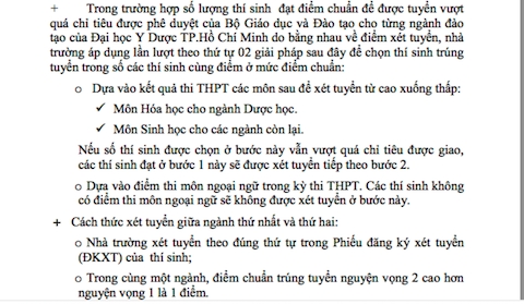 xét tuyển bổ sung, ĐH Y Dược TP.HCM