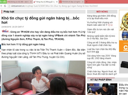 ngân hàng, bốc hơi 11 tỷ, doanh nghiệp, tiền bốc hơi, kế toán, VPBank chi nhánh Tân Phú
