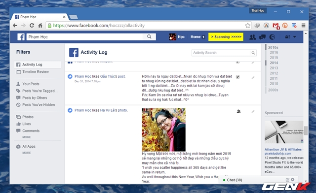  Ngay khi nhấn “OK” để xác nhận, Facebook Post Manager sẽ tiến hành quét lại lịch sử làm việc của bạn trên Facebook tại thời điểm mà bạn chọn. Lúc này tốt nhất bạn đừng nên làm gì để tránh Facebook Post Manager dừng đột ngột. 