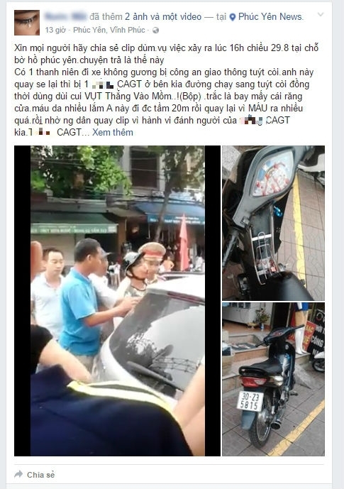 Thông tin được chia sẻ trên mạng xã hội Facebook.