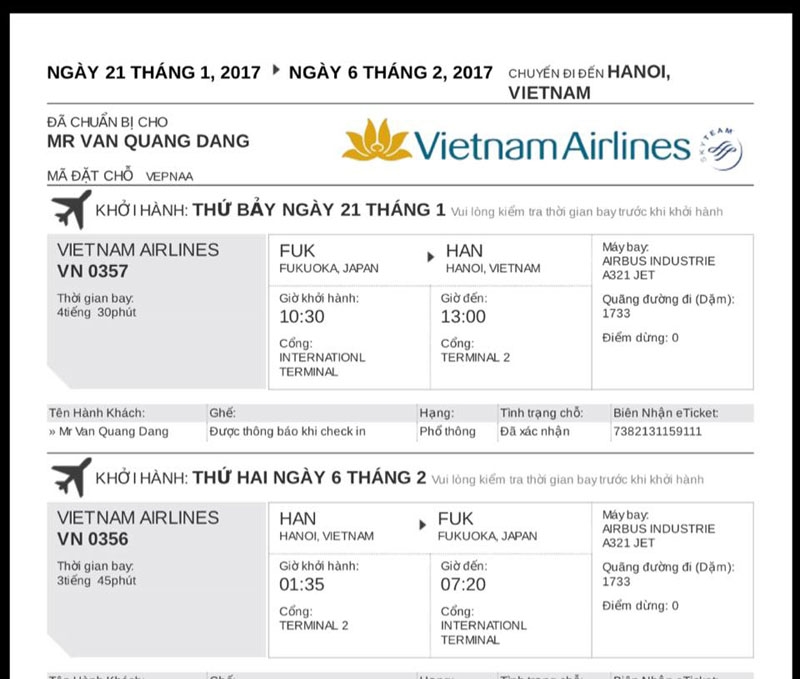  Tấm vé đặt trước không bao giờ còn được sử dụng của chàng du học sinh xấu số. 