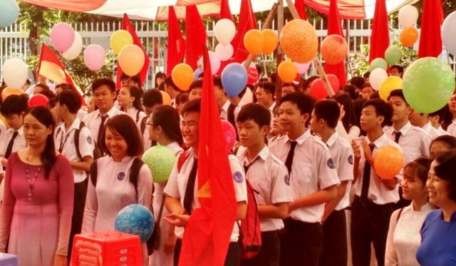 Lễ khai giảng tại Trường THPT TP Long Xuyên (An Giang). (Ảnh: Nguyễn Hành)