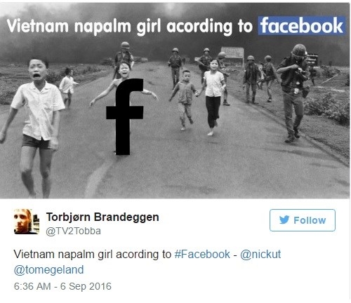 Một nhà báo ở Na Uy phản ứng trên Twitter về việc Facebook đối xử với bức ảnh nổi tiếng “Em bé Napalm” 