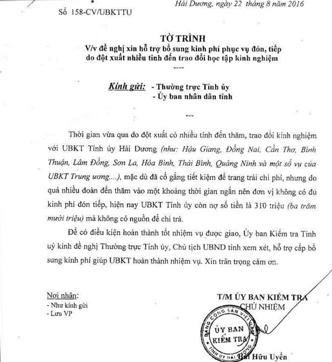 Xin hỗ trợ 310 triệu đồng vì... tiếp khách nhiều 