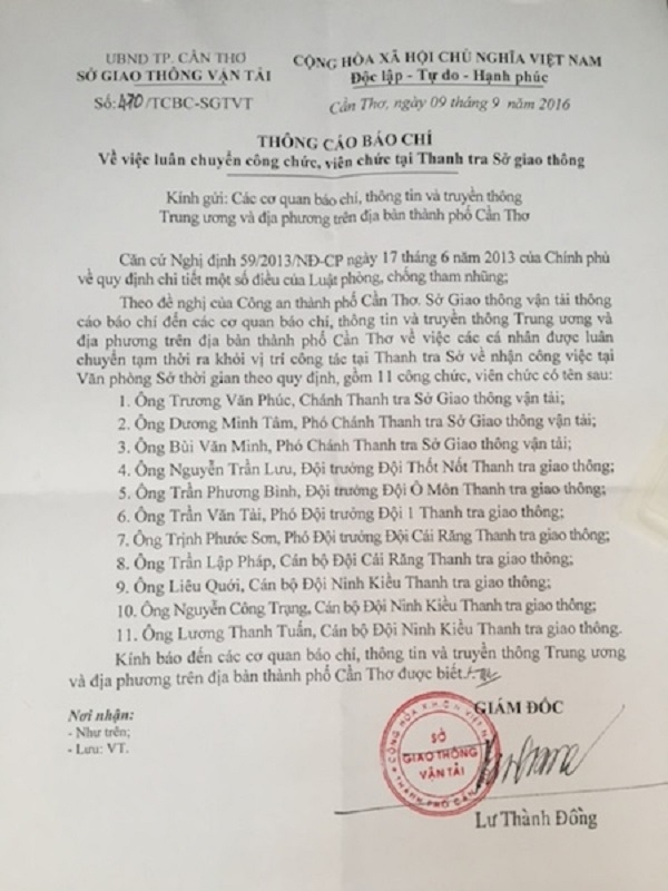 vi sao so gtvt can tho phai luan chuyen dot ngot 11 thanh tra? hinh anh 1