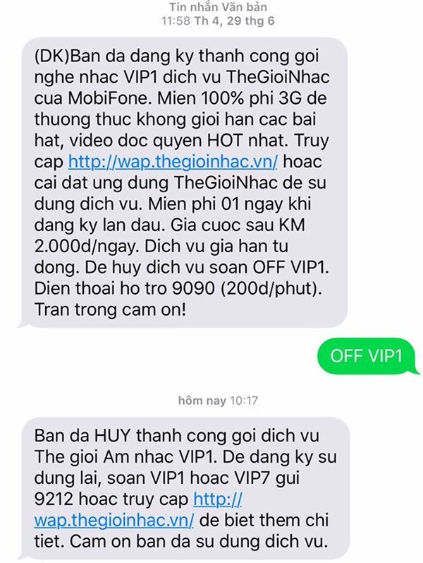  Một khách hàng của Mobifone sau gần 3 tháng mới phát hiện ra bị cài dịch vụ không mong muốn và từ chối sử dụng 