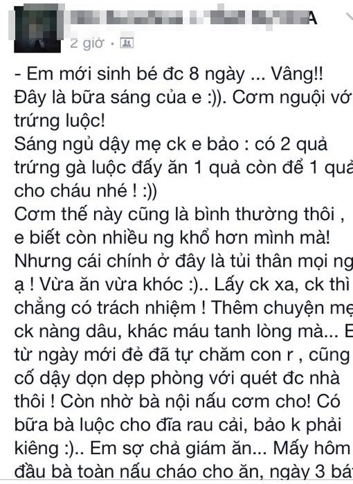 Mâm cơm của con dâu ở cữ, mâm cơm, con dâu ở cữ, trứng luộc, rau cải, khóc ròng