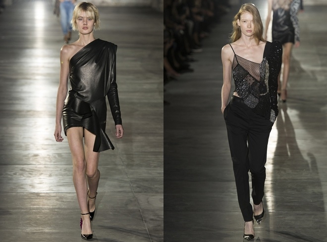 Dàn mẫu ngực trần catwalk trong show Saint Laurent