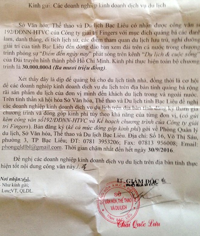 Bac Lieu thu hoi 'lenh' moi doanh nghiep dong tien lam phim hinh anh 1