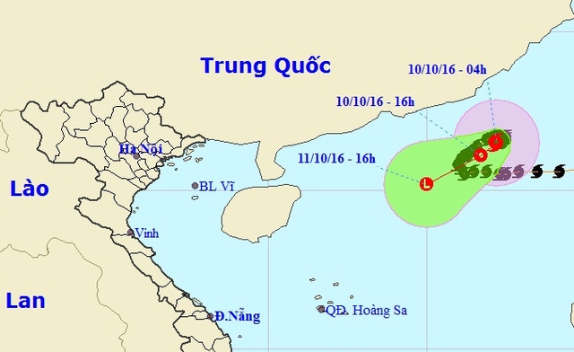 Vị trí và hướng di chuyển của bão số 6 (Ảnh: NCHMF).