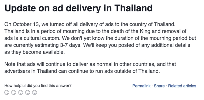 Facebook tat quang cao trong ngay quoc tang Thai Lan hinh anh 1