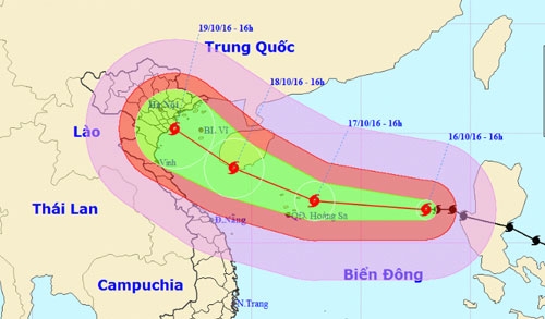 Dự báo đường đi của bão lúc 14h của Trung tâm dự báo khí tượng và thủy văn Trung ương. Ảnh: NCHMF.