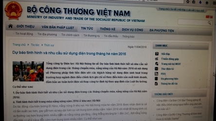  Ước tính nhu cầu sử dụng điện trên website của Bộ Công Thương 