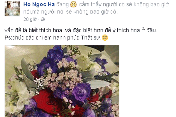  Còn Hồ Ngọc Hà khoe hoa với dòng chữ đầy ý nhị. 