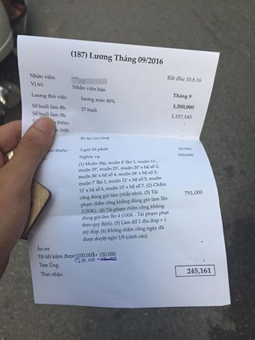 nam thanh niên tố chủ quán, bức xúc chuyện nam thanh niên bị trừ lương, đi làm thêm bị trừ lương, công việc làm thêm