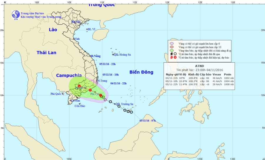 du bao thoi tiet hom nay (5.11): ap thap nhiet doi gan bo gay mua lon o nam bo hinh anh 1