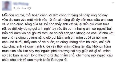 Hình ảnh cha địu con trên lưng đi bốc vác khiến nhiều người không khỏi chạnh lòng - Ảnh 1.