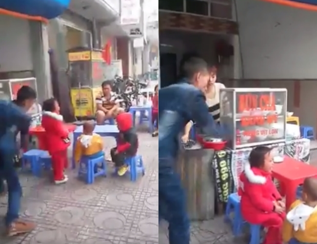 Clip: Ông bố địu con nhặt rác bị dằn mặt, bắt xin lỗi và hứa không được đánh con nữa - Ảnh 1.