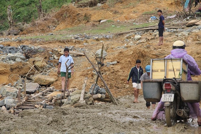 Cây cầu tạm do ông Em tự làm và thu phí /// Ảnh: Mạnh Cường