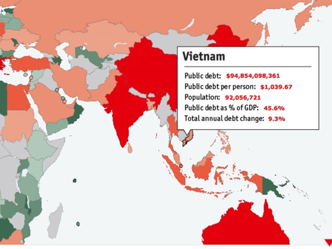 Đồng hồ đo nợ công thế giới báo nợ VN 94,85 tỉ USD 