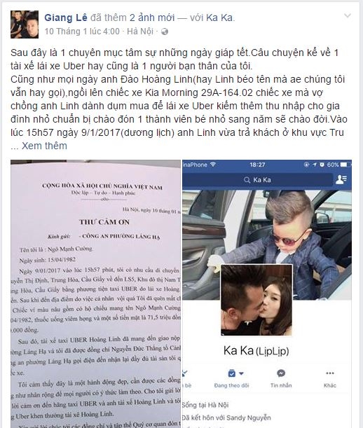 Chuyện vui đầu năm: Tài xế Uber trả lại 71 triệu đồng khách bỏ quên - Ảnh 1.