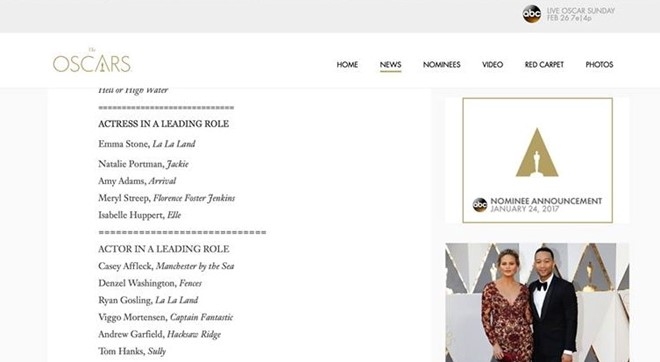 Website Oscar dang nham de cu cho Amy Adams, Tom Hanks hinh anh 1