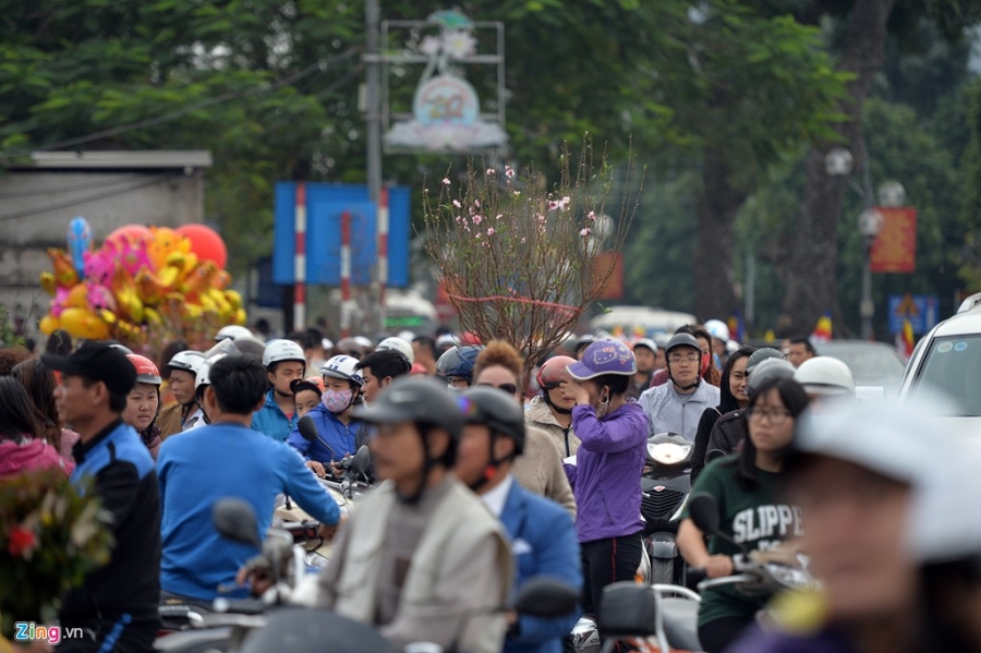 Ngoi tren oto mua hoa dao gay un tac chieu 30 Tet hinh anh 2