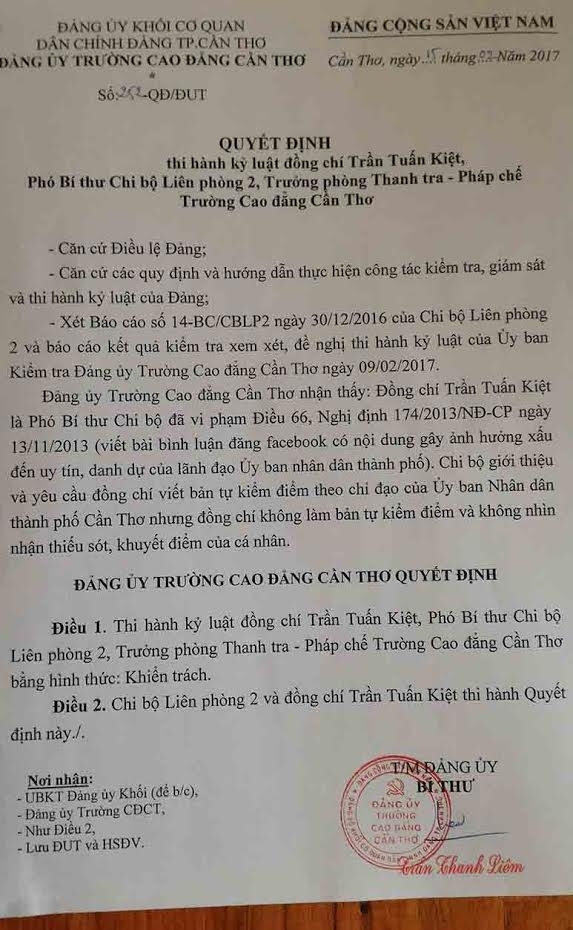 nói xấu lãnh đạo, facebook, kỷ luật Đảng, khiển trách, thạc sỹ