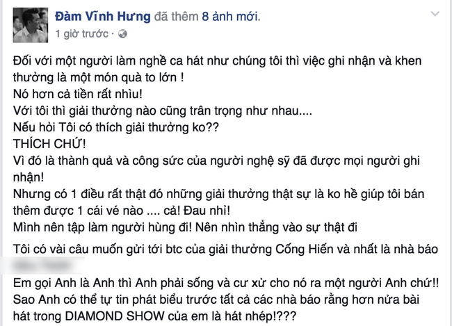 Đàm Vĩnh Hưng bức xúc khi bị BTC giải Cống hiến cho rằng đã hát nhép hơn nửa liveshow - Ảnh 1.